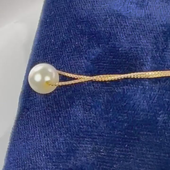 18k Pearl Necklace - Yellow Gold Minimalist 7.5 MM White Cultured Pendant 20" - Vintage Fine Bridal Jewelry