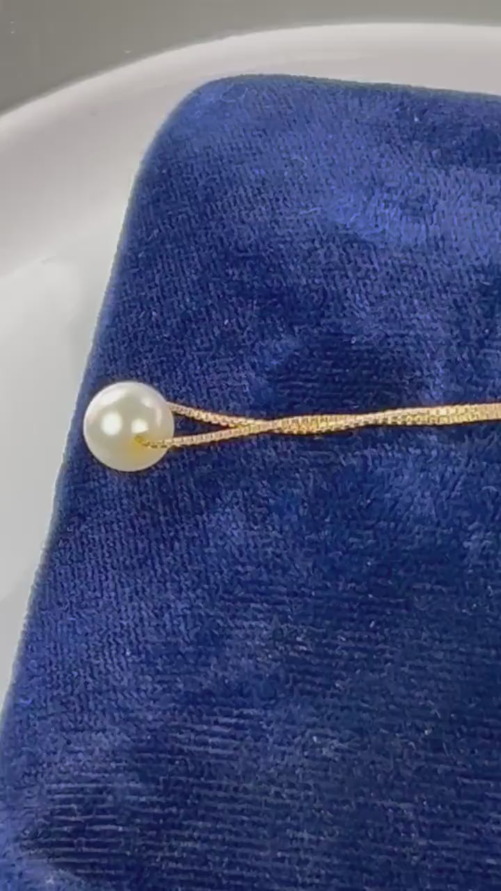 18k Pearl Necklace - Yellow Gold Minimalist 7.5 MM White Cultured Pendant 20" - Vintage Fine Bridal Jewelry
