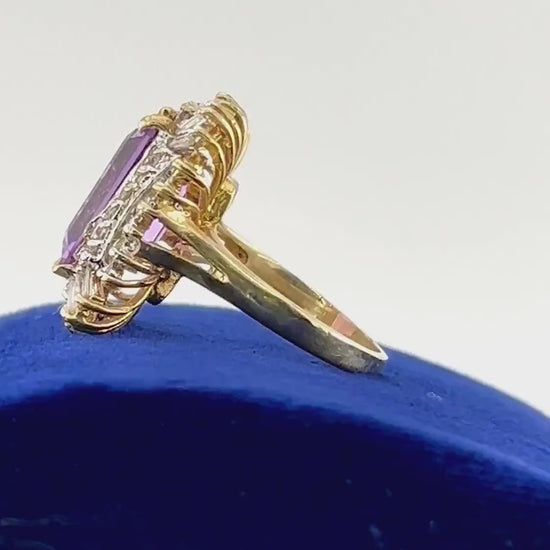 Vintage Large 14k Gold Amethyst Ring with Diamonds, 10 CT Natural Amethyst Statement Ring 1.5 CT Diamonds