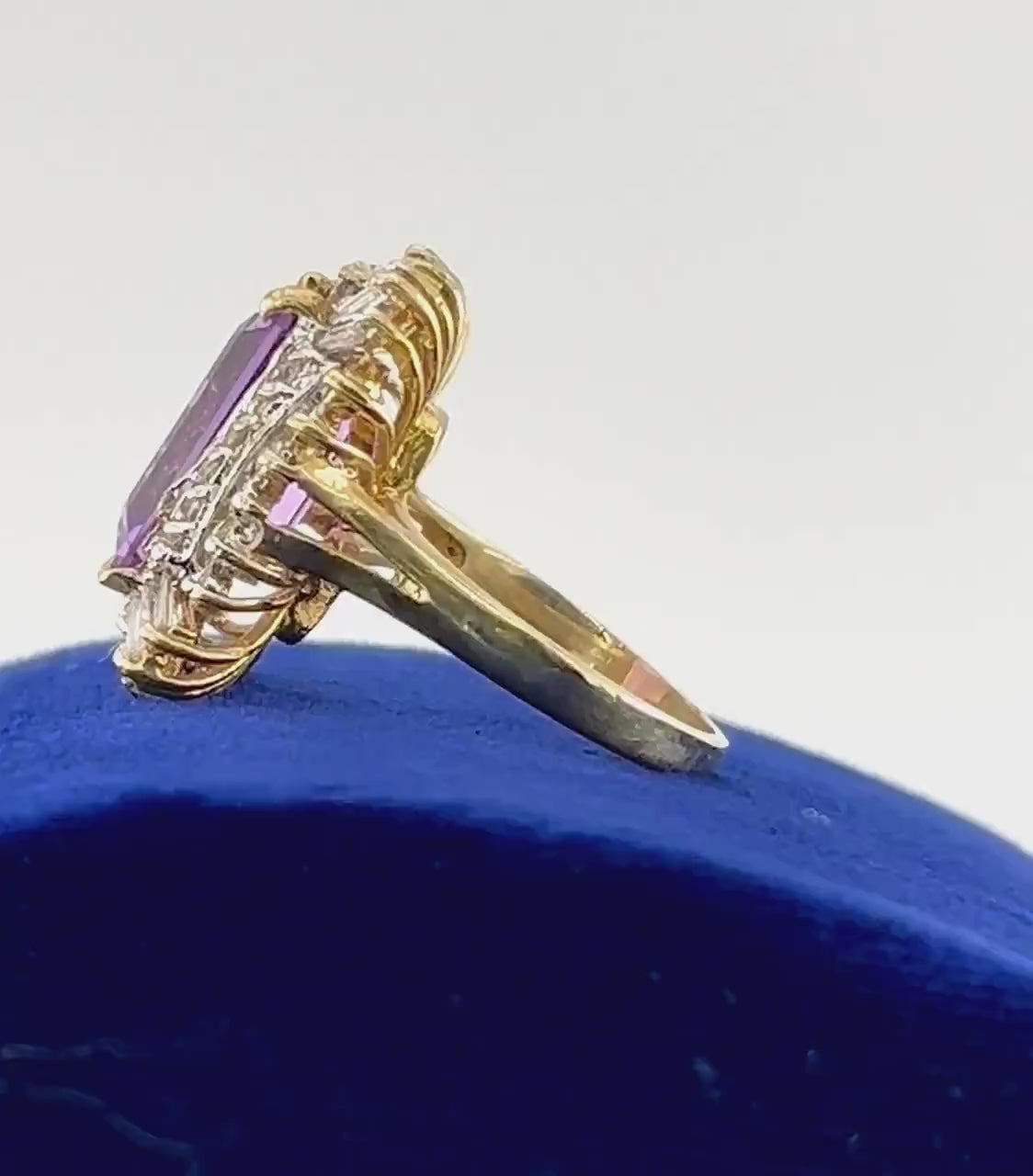 Vintage Large 14k Gold Amethyst Ring with Diamonds, 10 CT Natural Amethyst Statement Ring 1.5 CT Diamonds