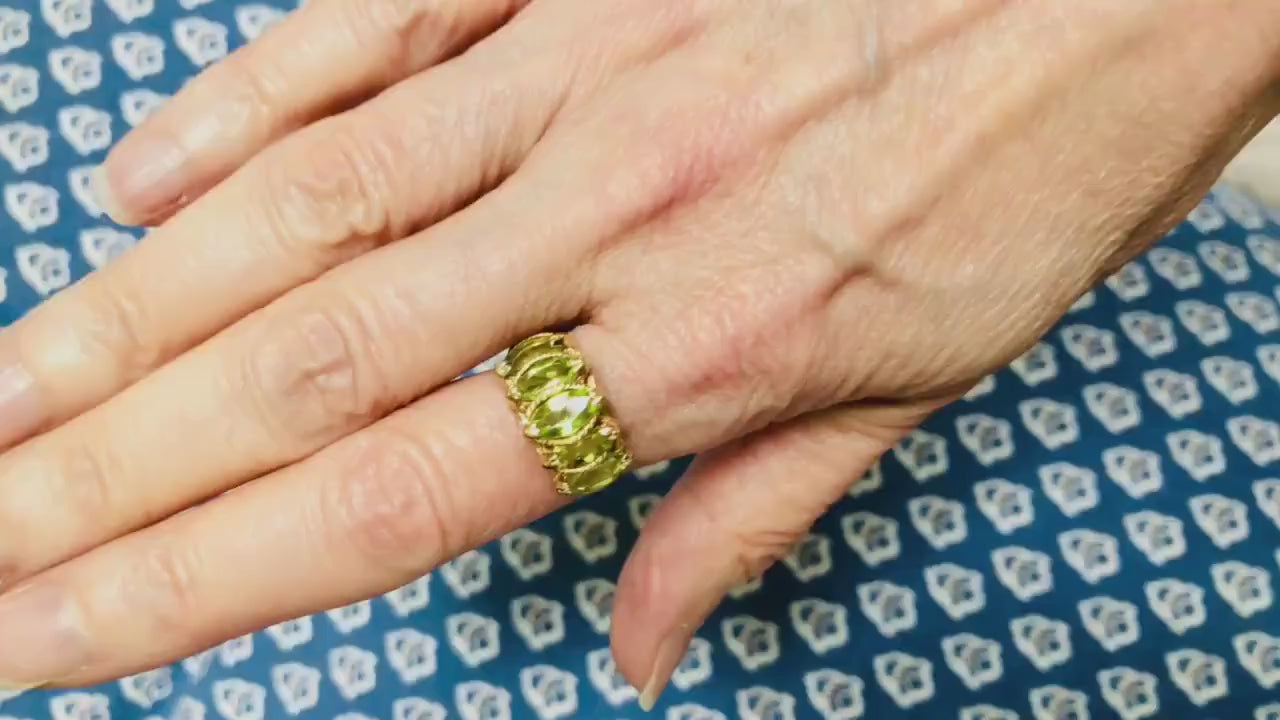Vintage 14k Yellow Gold Marquise Peridot Ring Green August Birthstone Ring Size 8.25