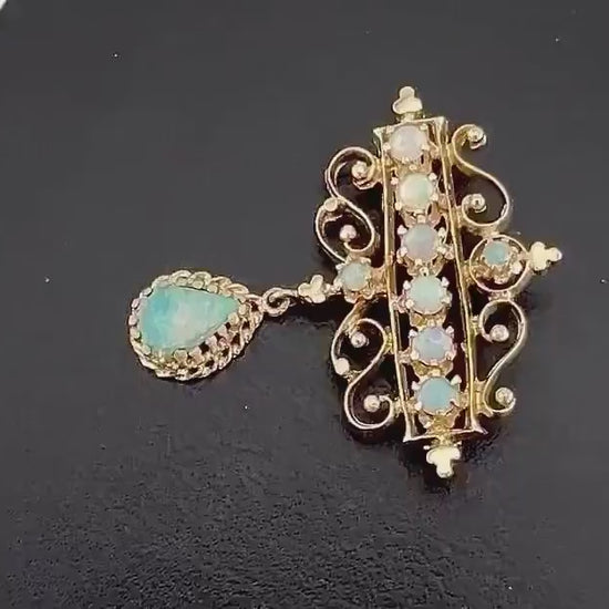 Vintage 14k Opal Pendant Pin Yellow Gold Natural Opal Pendant 14k Gold Australian Opal Pendant Pin October Birthstone Fine Opal Pendant
