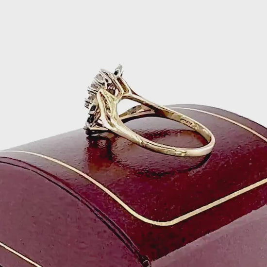 Vintage 14k Two Tone Gold Diamond Cluster Everyday Ring Size 8.25