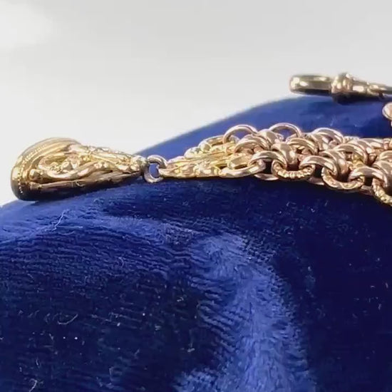 Antique Rolled Gold Plate Watch Fob & Chain:  For Victorian Pocket Watch, Swivel Clasp