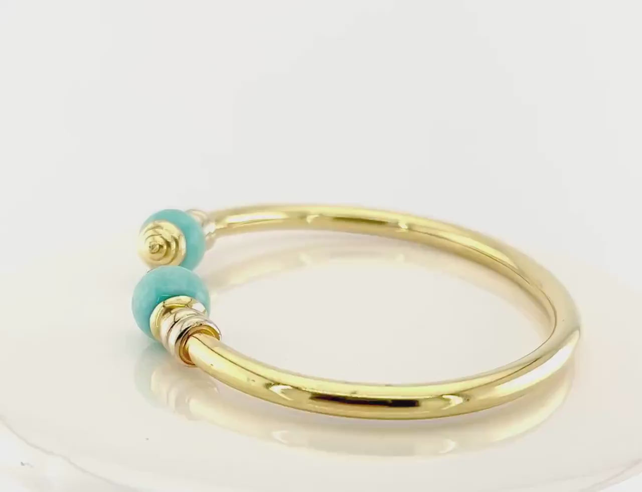 Vintage 18k Yellow Gold Turquoise Bangle Bracelet with Ball Ends Cuff Bracelet