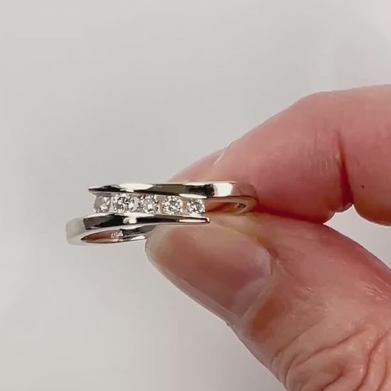 Vintage 10k White Gold Diamond Everyday Ring, Diamond Band, Size 7