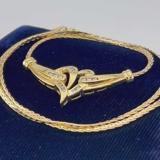 Vintage 14k Yellow Gold Diamond Heart Necklace 17" Anniversary Gift Bridal Necklace