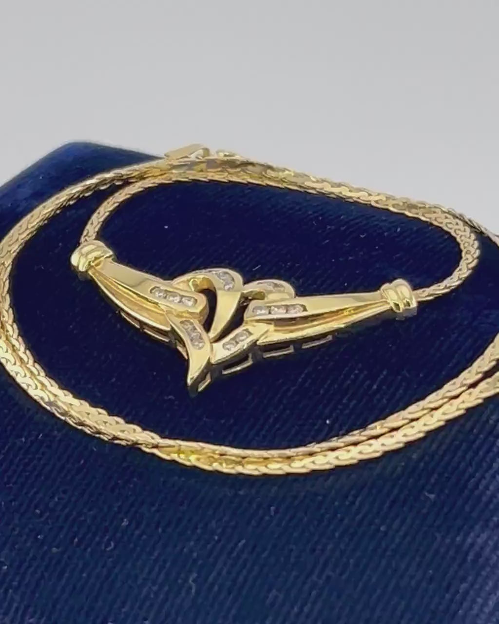 Vintage 14k Yellow Gold Diamond Heart Necklace 17" Anniversary Gift Bridal Necklace