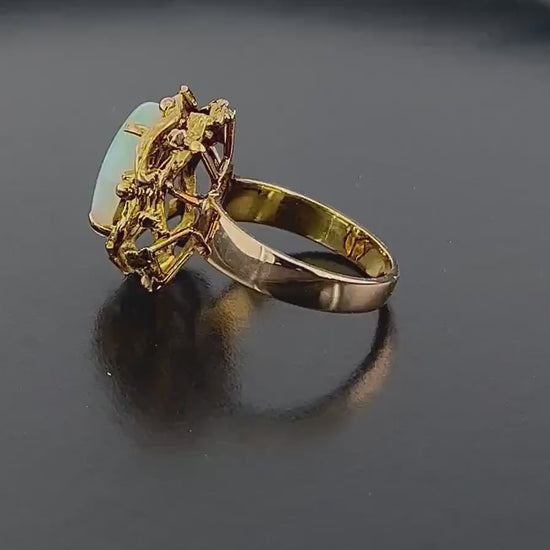 Vintage 14k Yellow Gold Natural Opal Brutalist Ring October Birthstone