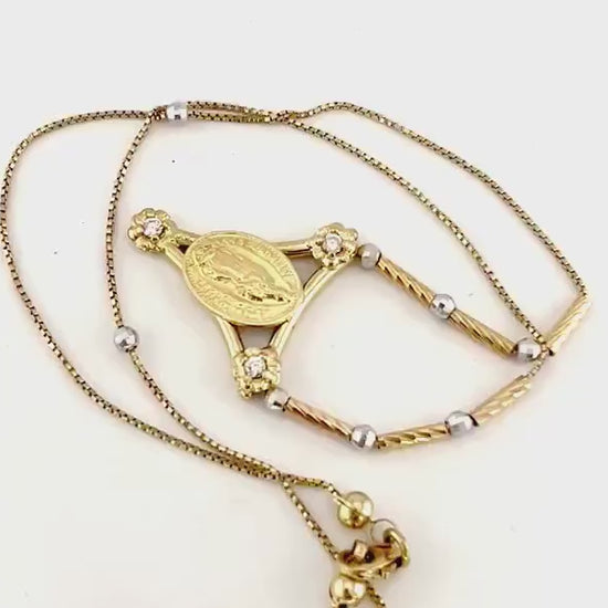 Vintage 14k Two Tone Gold NSD Guadalupe de Mexico 1804 Necklace with CZ Stones 16" Italian Gold