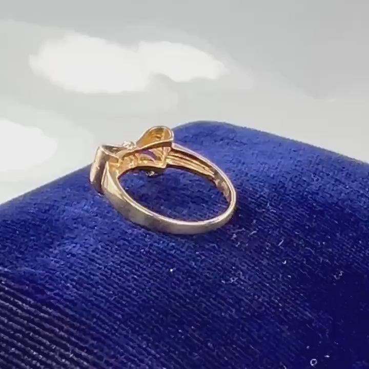 Vintage 14k Yellow Gold Diamond Bow Ring - Size 6.5