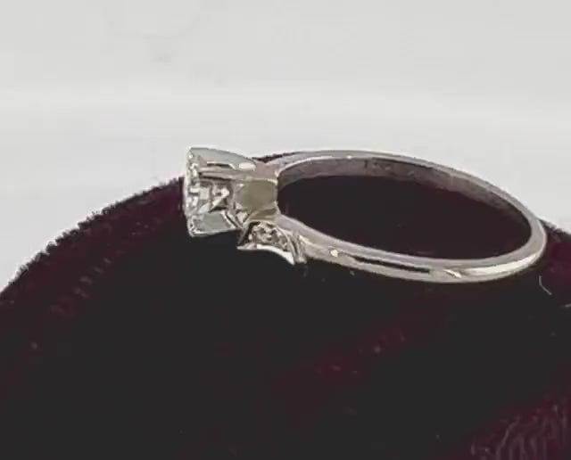 Vintage 4k White Gold Natural Diamond Engagement Ring, .16 Carat Round Diamond Size 5 3/4