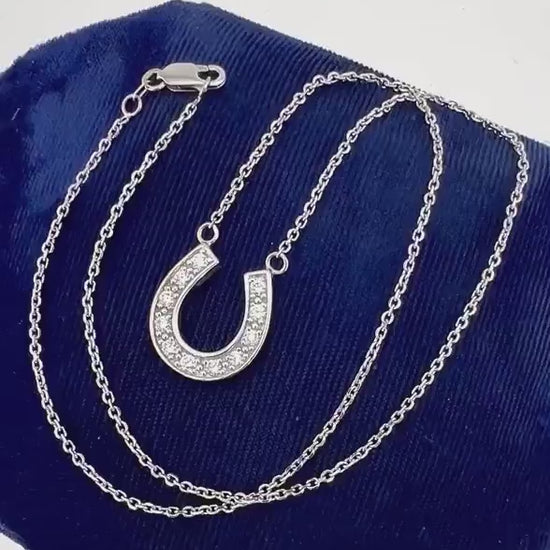 Vintage 14k White Gold Large Natural Diamond Horseshoe Necklace Approximately 1.25 CTS TDW 19.5"