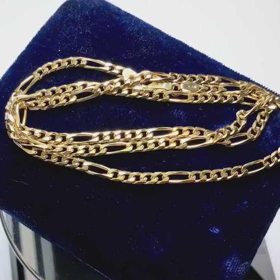 Vintage 18k Yellow Gold Solid Gold Figaro Style Link Chain 20" 3.0 mm Unisex