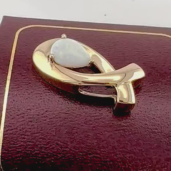 Vintage Large 14k Yellow Gold Natural Opal Slide Pendant