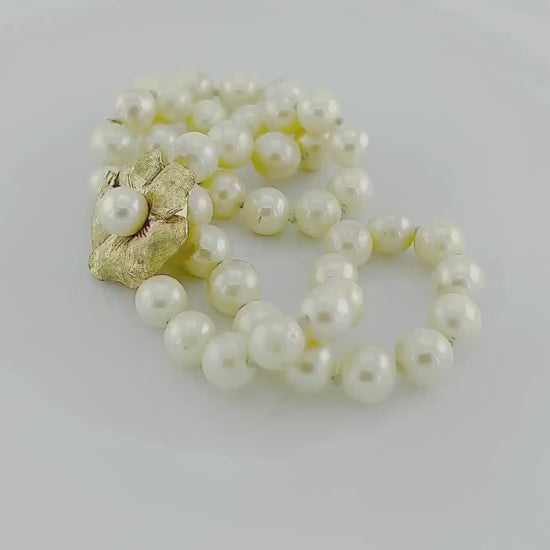 Vintage 14k Gold Cultured Pearl Choker: Floral Clasp Bridal Necklace