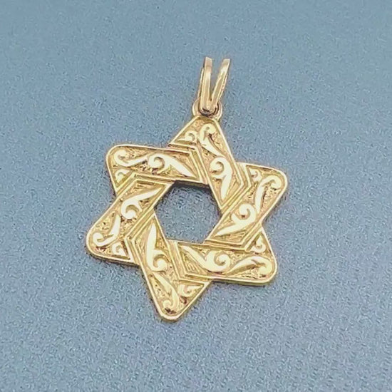Vintage Large 14k Yellow Gold Jewish Star Pendant - Unisex Double Sided Star of David Charm