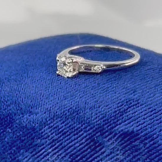 Vintage 14k White Gold Natural Diamond Engagement Ring GIA Certified .52 Carat Round Brilliant Diamond Engagement Ring Size 6.5