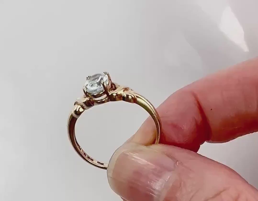 Vintage 10k Yellow Gold Blue Topaz Ring, December Birthstone Ring, Size 6.75