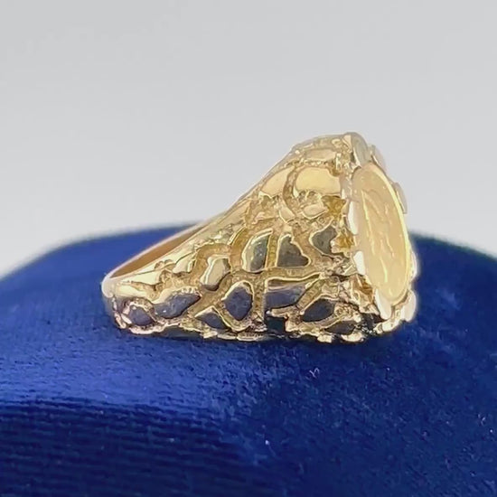 Genuine 1 Dollar Gold Liberty Head Coin Ring American Gold Coin with 14k Nugget Style Ring - Size 9.5