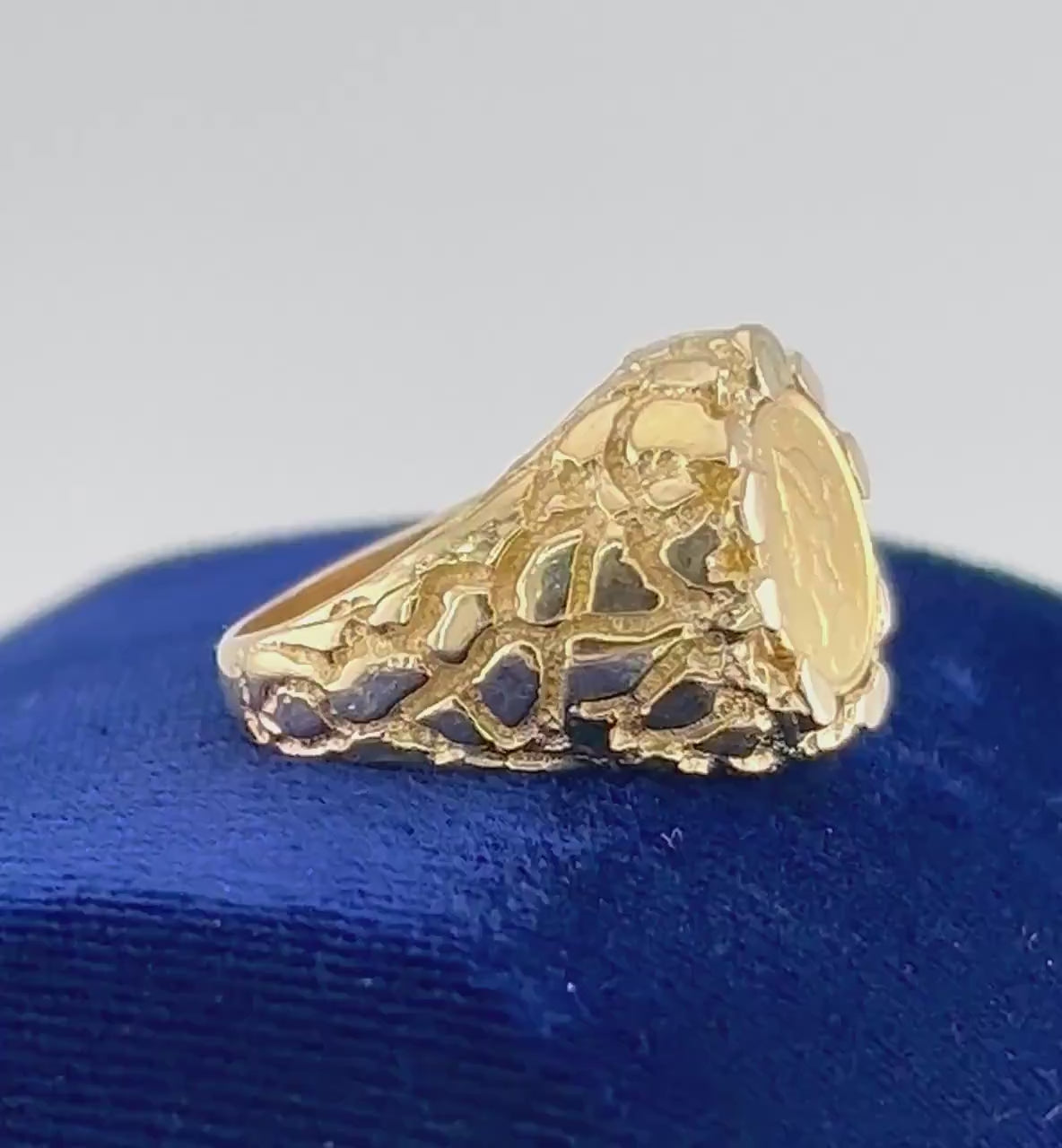 Genuine 1 Dollar Gold Liberty Head Coin Ring American Gold Coin with 14k Nugget Style Ring - Size 9.5