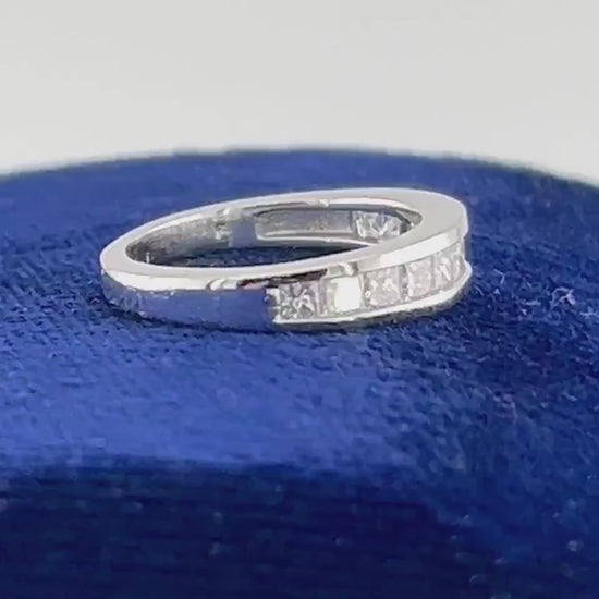 Vintage Platinum Princess Cut Natural Diamond Wedding Band 1 Carat TDW Invisible Channel Set Diamond Ring Size 4