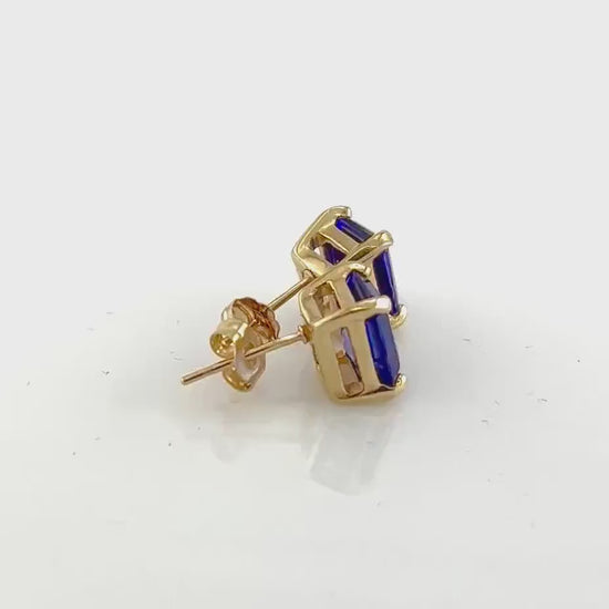 Vintage 14k Yellow Gold Purple Blue Spinel Stud Earrings