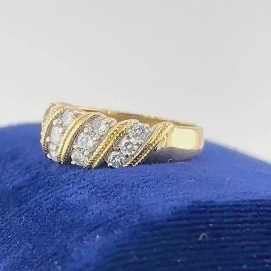Vintage 18k Yellow Gold Diamond Wedding Band Ring, 1 Carat, Size 7.25